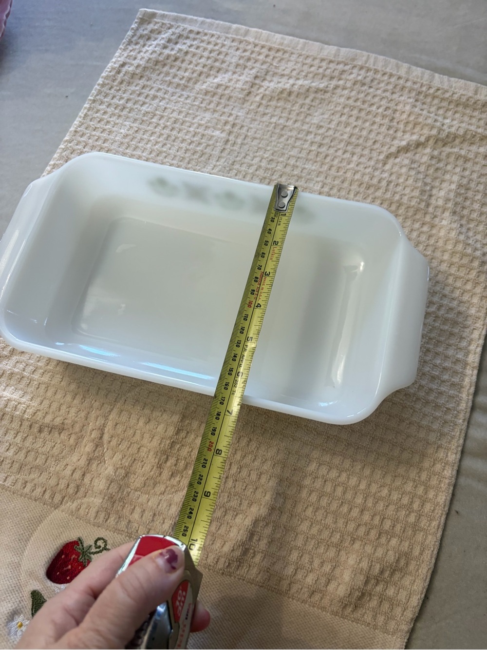 Anchor Hocking Milk Glass Casserole with Olive Green Floral Motif - Picture 5 of 7